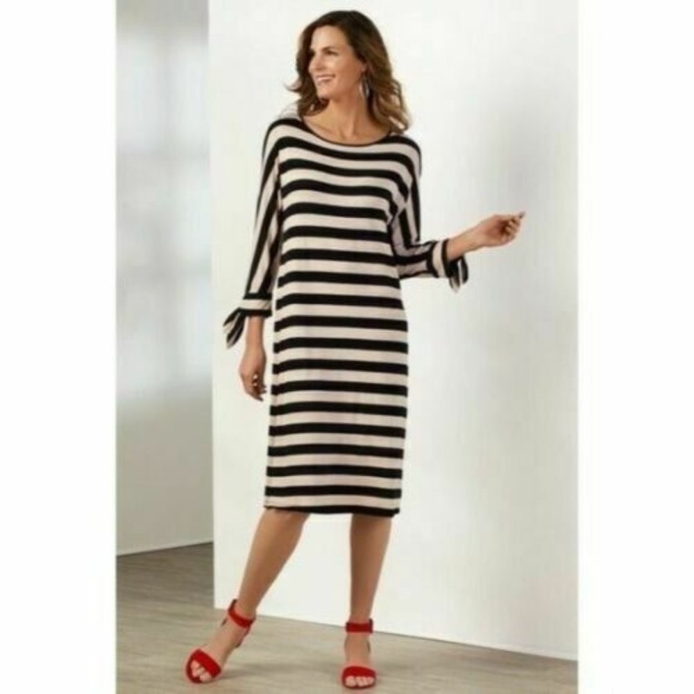 Soft Surroundings Black Tan Stripe Adrift Dress